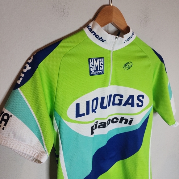 SMS Santini Bianchi Liquigas 1/4 zip cycling jersey. Blue green. Size large - Picture 10 of 16